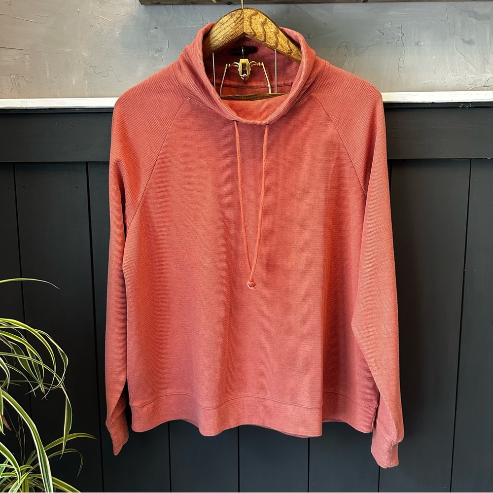 Wonderly Cozy Coral Long Sleeve Mock Neck Drawstring Pullover Top size XL